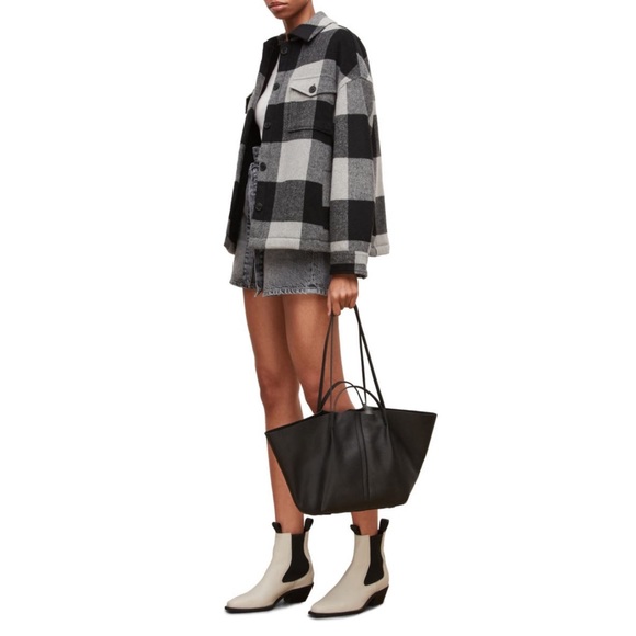 AllSaints Odette Leather East West Tote Bag NWT Black w Pouch - Picture 2 of 8